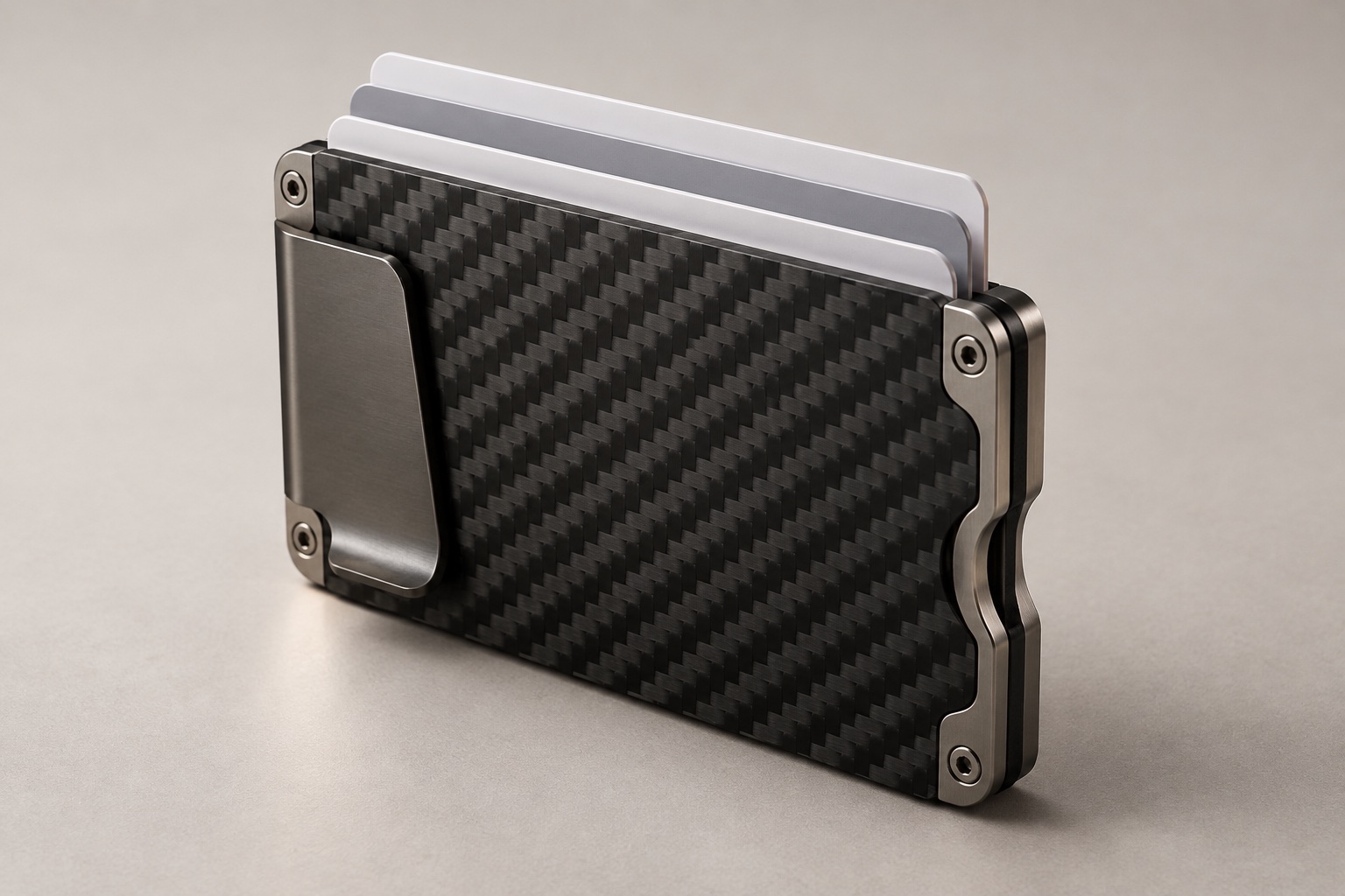 Carbon fiber wallet application example with a visible woven surface